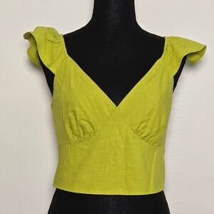 NWT A New Day Women Crop Top Medium Green Smocked milkmaid cottagecore festival